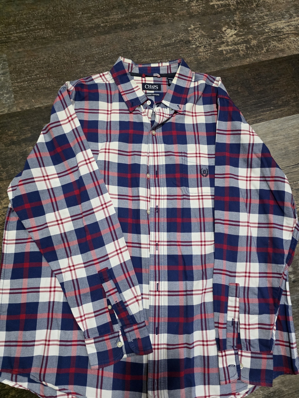 Chaps Men’s Navy, Red & White Plaid Button-Down Shirt